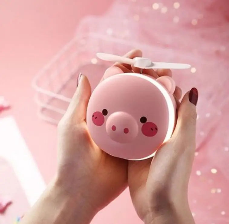 Espelho de maquiagem portátil luzes led piggy com mini ventilador recarregável usb-entrega rápida para todo o brasil